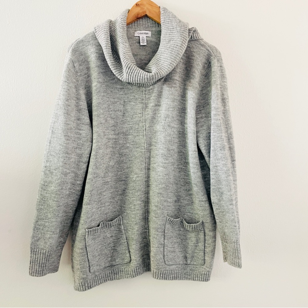 Calvin Klein Gray Cowl Neck Pocket Sweater